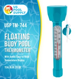 U.S. Pool Supply Floating Buoy Pool Thermometer with Jumbo Easy-to-Read Temperature Display, Teal Blue, Tether String - Measures Water Up to 110° F & 40° C - Swimming Pools, Spas, Hot Tubs, Ponds