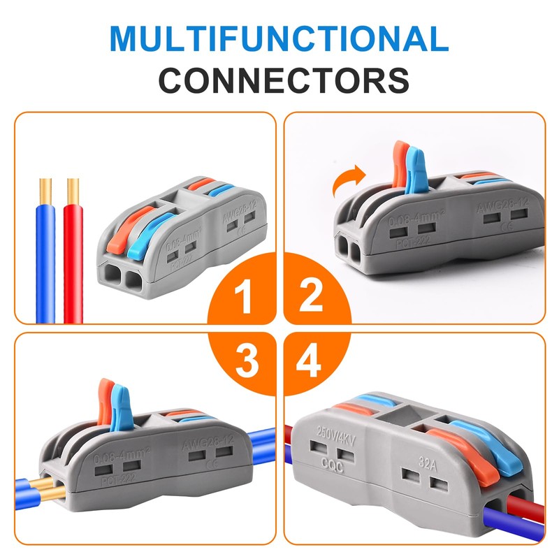 Wire Connectors Nuts, 50pcs 2 Conductor Compact Splicing Wire Connectors,