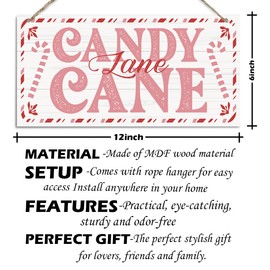 Candy Cane Lane Sign, Christmas Hanging Wood Sign, Winter Decorative Wall Signs, Rustic Winter Wood Door Sign, Farmhouse Outdoor Wood Christmas Decor, Christmas Wall Porch Plaque Decor (Z8)
