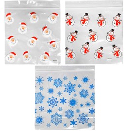 Set of 180 Christmas Holiday Treat Bags with Zip Lock, 3 Assorted Styles (180)