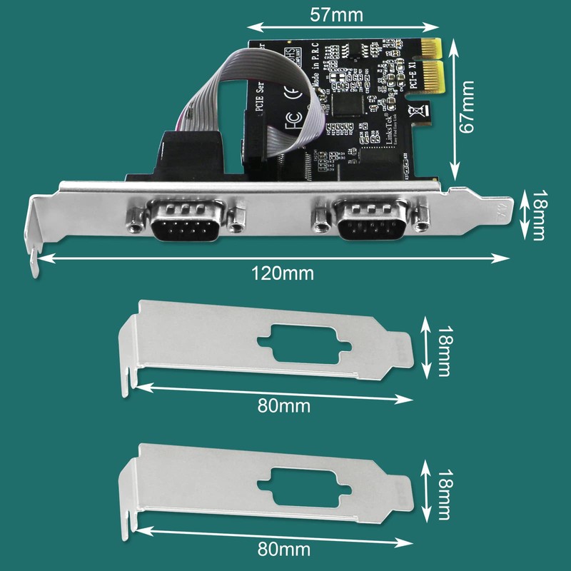 LinksTek 2-Port PCI Express RS-232 DB9 Serial Port Card for