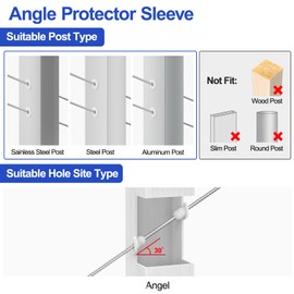 CKE 50 Pack 30 Degree Cable Railing Rubber Grommets, 1/8" White Cable Railing Grommet for 1/8" 5/32" 3/16" Cables for Metal Cable Railing Posts, Replaceable Cable Railing Protective Sleeves, WCR30
