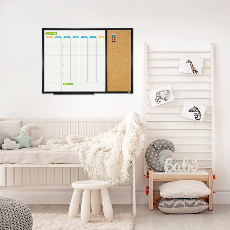 JILoffice Magnetic Calendar Whiteboard & Bulletin Corkboard Combination, Combo Board