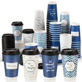 Honeydak 80 Pack Motivational Coffee Cups with Lids Disposable 16 oz Double Wall Paper Cup with Inspirational Words Insulated Takeaway for Hot Drink Employee Birthday Party Home Office Shop