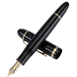 Jinhao X159 Fountain Pen #8 Medium Nib Black with Gold Clip Acrylic Big Size Writing Pen