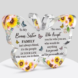 Barydat to My Bonus Sister Acrylic Christian Gifts Bible Verses Religious Gifts for Women Men Inspirational Scripture Gifts Butterfly Prayer Room Decor Faith Keepsake Paperweights for Christmas Home