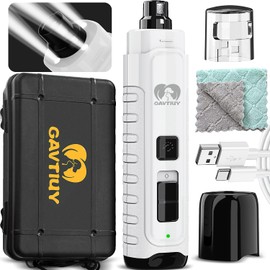 GAVTIUY Dog Nail Grinder Quiet - (45db) 3 LED Lights Pet Nail Grinder with 12000RPM 2-Speed High Power for Large Small Dogs/Cats,Rechargeable Electric Silent Pet Toenail Grinder with Dust Cap (White)