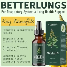 BetterLungs Mullein Leaf & Chlorophyll Extract Drops For Lung Detox - 30 Servings