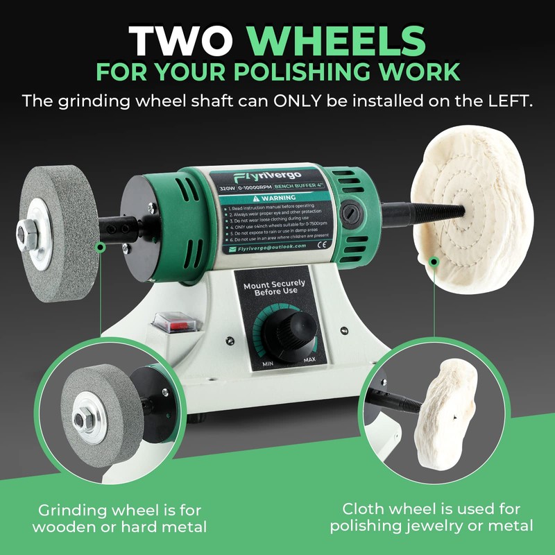 Flyrivergo Bench Buffer Polisher with Accessories Adjustable Variable Speed Multi-Function