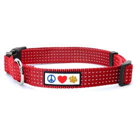 Pawtitas Reflective Dog Collar with Stitching Reflective Thread | Reflective Dog Collar with Buckle Adjustable and Better Training Great Collar for Medium Dogs - Red Collar