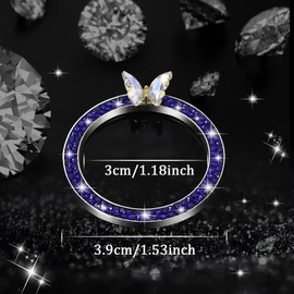 TOMALL Bling Car Engine Start Button Cover Butterfly 2pcs Diamond Interior Crystal Push Start Stop Button Ring Sparkly Engine Ignition Cap Rhinestone Emblem Decoration Universal for Car (M Blue)