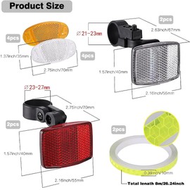 SXCCNW Bicycle Reflector, 14 PCS Bike Reflectors Front and Back, Bicycle Wheel Spoke Reflectors Bracket with 8 m Reflector Band for Motorcycle Mountain Bike MTB Bicycle Children White Red Yellow
