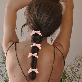 4Pcs Mini Pink Hair Bow Clips for Women Girls Small Hair Bows Clip Barratte for Thin Thick Hair Decorations with Bow Knot Hair Clip for Girls Velvet Bowknot Hair Clip