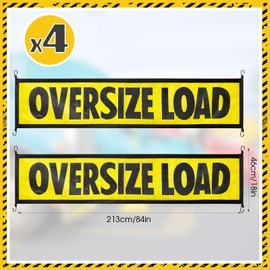 Tranqun 4 Pcs Oversize Load Signs for Trucks 18 x 84 Inch Nylon Mesh Oversize Load Banner with Metal Hooks and Stretch Cord for Escort Vehicles Truck, Yellow and Black