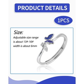 BPTRKOM 1 Stück Schmetterlings-Angstring für Frauen - Sterlingsilber, Zappelring, Spinnerring, offener, verstellbarer Zirkonia-Ring, Schmuck, für Frauen und Mädchen