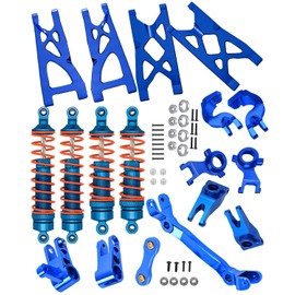 Rcarmumb Upgrades Part for 1/10 ARRMA Granite/Senton4x4 3S Blx & Mega 550,Alloy Front Rear Shocks & Steering Set &Suspension Arms & Steering Blocks Caster Blocks C-Hubs Stub,Navy Blue
