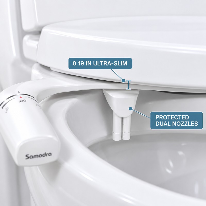 SAMODRA Ultra-Slim Non-Electric Bidet Attachment with Dual Nozzles, Adjustable Water