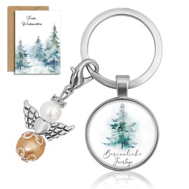 Guardian Angel Keyring Christmas - Small Christmas Gifts Advent Calendar Filling - Includes Christmas Tree Angel Pendant, Christmas Cards and Envelope - Christmas Angel Lucky Charm