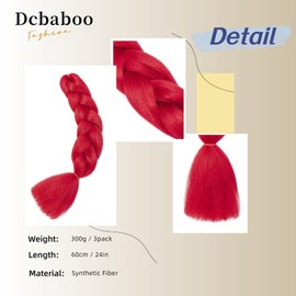 Dcbaboo Braids Extensions Synthetic Hair for Braiding 3 Pack 24 Inch Ombre Jumbo Braiding Hair Kanekalon Hair Extensions Braids Afro Crochet Box Braids Hair for Braids 300 g Red