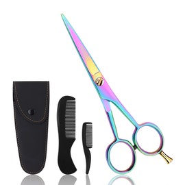 HB DOT - Professional Mustache Scissors, 5 Inches Black Mustache Beard Scissors, German Stainless Steel Beard Scissors for Men with Case, 2 Combs (Multi)