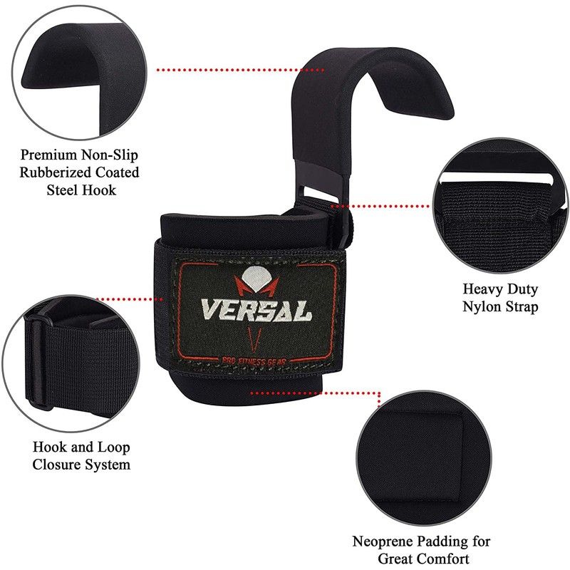 VSL Weight Lifting Hooks Non Slip Rubber Coated Grips, Neoprene