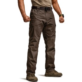 CQR Men's Flex Ripstop Tactical Pants, Water Resistant Stretch Cargo Pants, Lightweight EDC Hiking Work Pants, Marauder Dark Brown, 38W x 34L