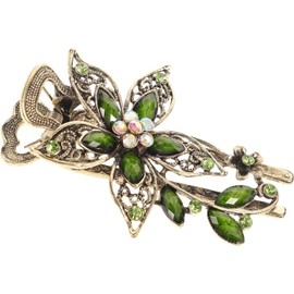 Flower Hair Clip Vintage Flower Hair Barrettes Rhinestone Hair Clips Crystal Hair Barrettes French Hair Clip Retro Hairpin Hair Accessories for Women, Green French Hair Pin