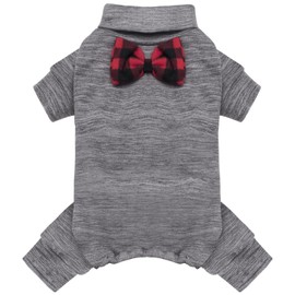 KYEESE Pajamas for Small Dogs - Turtleneck Stretchy Pjs Sweater, Super Soft Warm Material Coats With Bowtie, Onesie for Cold Weather, Grey, S