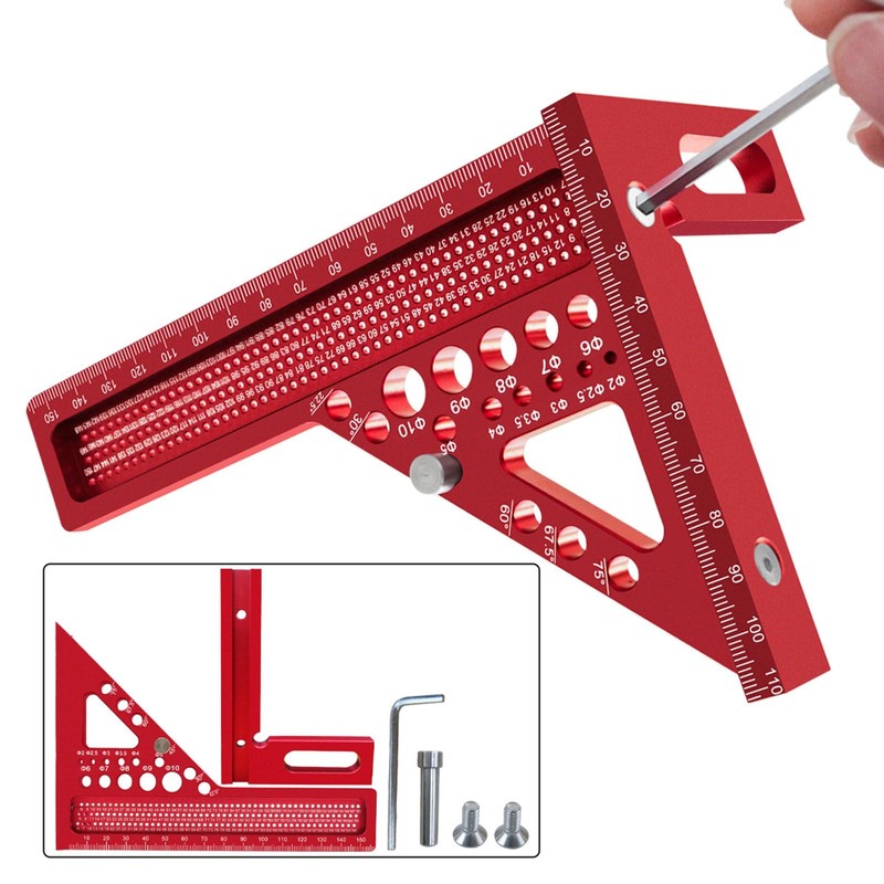 3D Multi Angle Measuring Ruler, Aluminum Alloy Triangle Tool, Hole