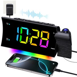 FCHERP Radiowecker mit Projektion, Projektionswecker Digitaler Wecker, 180°Projektor, Großer LED-Anzeige, USB Ladegerät, 12/24H, Snooze-Doppelwecker, Funkwecker mit Projektion für Schlafzimmer