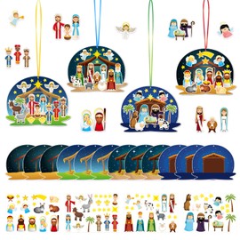 Nativity Stickers,24 Pcs Make a Nativity Scene Sticker and 12 Pcs Rope for Christmas Crafts School Supply Religious Party Favor