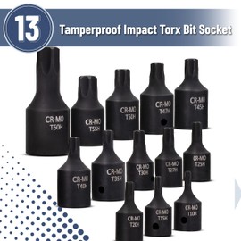 Bates- Torx Bit Socket Set, 13 pcs, T10-T60, 1/4" 3/8" & 1/2" Drive, Tamper Proof Torx Bit Set, Star Bit Socket Set, Star Socket Set