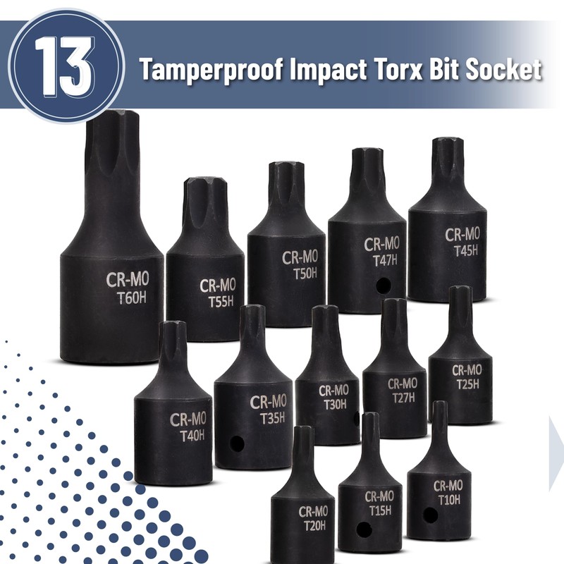 Bates- Torx Bit Socket Set, 13 pcs, T10-T60, 1/4" 3/8"