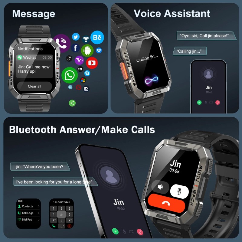 Relojes inteligentes militares para hombre Bluetooth llamada (responder/hacer llamada) 5