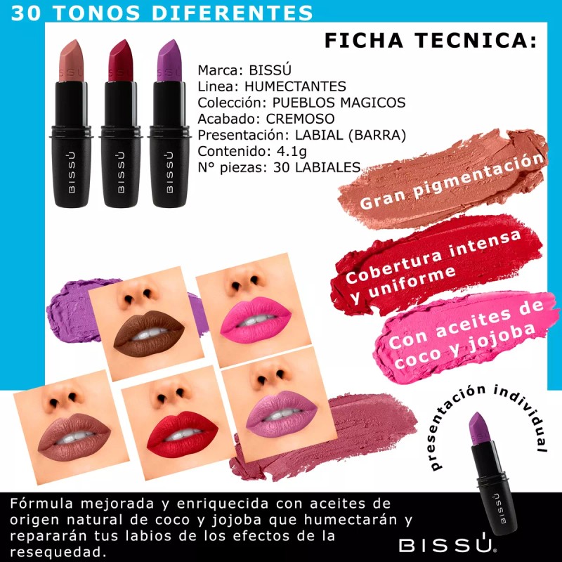 Bissú Kit Pack 30 Labiales Bissu Humectantes Completos Set