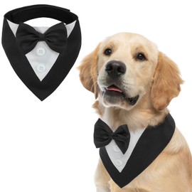 FUAMEY Dog Tuxedo,Formal Dog Wedding Bandana Dog Collar with Bow Tie Dog Birthday Costume Adjustable Pet Party Tux Dog Wedding Attire,Dog Valentines Outfit Cosplay for Small Medium Large Pets Black XL