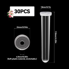 RUNYU Pack of 30 Test Tubes for Flowers Transparent Flower Tubes Plastic Orchid Tubes with Lid 110 x 18 mm Flowers Water Tubes for Flower Arrangements
