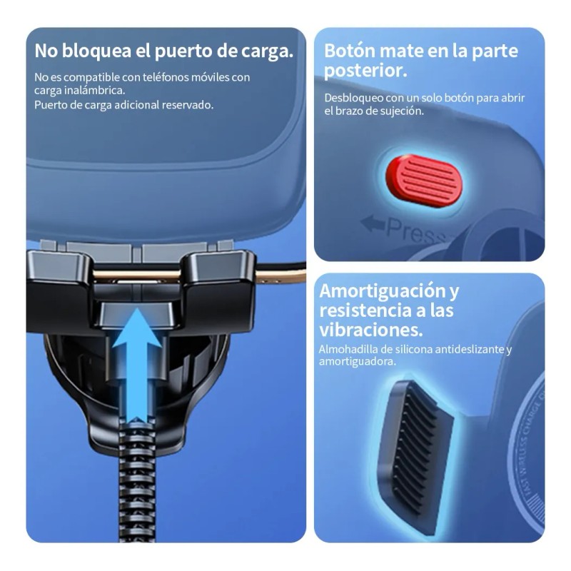 Soporte De Celular Auto Con Carga Rápida Inalámbrica
