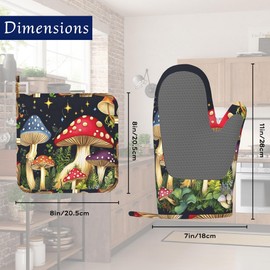 Mushroom Oven Mitts and Pot Holders Sets of 4 Boho Forest Wildflowers Heat Resistant Silicone Oven Mits Gloves Non-Slip Kitchen Mittens Potholders for Cooking Baking Grilling BBQ