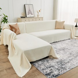 CAPALOCA Sectional Couch Covers, 2 Pieces Chenille Sofa Cover L Shaped Couch Cover Blanket for Dogs Washable Sofa Slipcovers Pet Furniture Protector (XX-Large: 71" x 118" + 71" x 118", Beige)