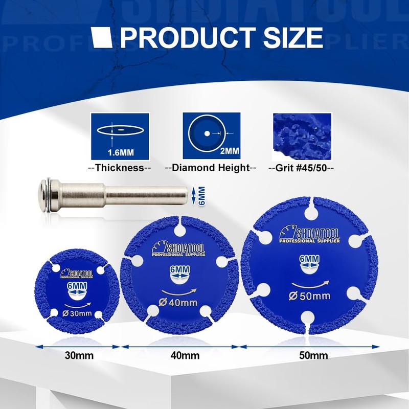 SHDIATOOL Diamond Cut-off Wheel 30/40/50MM with 6MM Rounded Shank Cutting