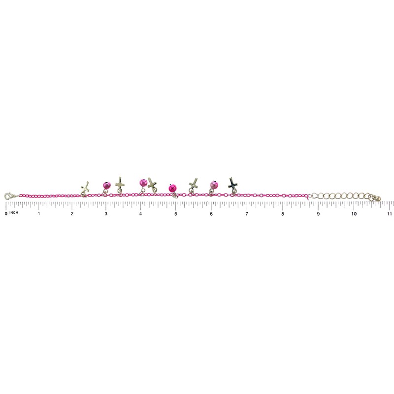 Mi Amore Pink Ankle Bracelet Pink Spherical & Silver-Tone Cross