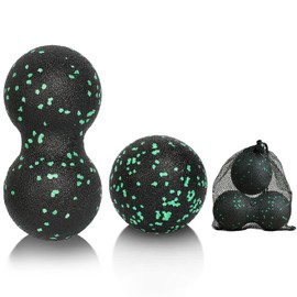 LOPHE 2 Pcs Massage Ball Set, Muscle Massage Foam Roller, Peanut Ball Massage The Fascia, Double Lacrosse Ball, Self Massage Ball with Storage Bag, Relieve Body and Foot Muscle Tension (Green)