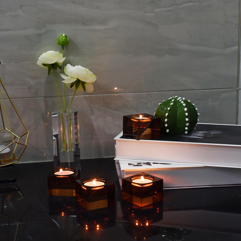 DONOUCLS Home Crystal Tealight Candle Holders Pack of 4, 1.5