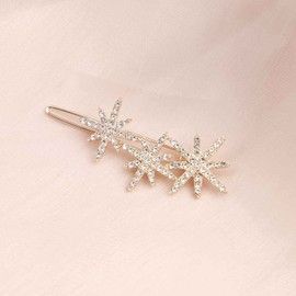 Allereya Crystal Starburst Hair Clip Barrette Rhinestone Star Hair Pins Barrette Gold CZ Cluster Star Head Clip Headpiece Crystal Wedding Hair Accessories for Women and Girls (Gold)