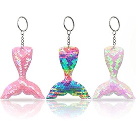 WishLotus Flip Sequin Keychain, 3Pcs Mermaid-shaped Reversible Key Pendant for Party Supplies Christmas Accessories (Multi-color)