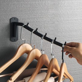 Alise Garment Rack Folding Clothes Hanger Rack Hook Stainless Steel Garment Hooks with Swing Arm Holder,Clothing and Closet Rod Storage Organizer for Bedrooms Wardrobe Cloakroom,Black