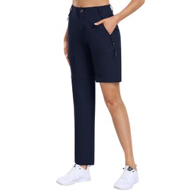 MoFiz Women's Hiking Zip Off Pants Waterproof Convertible Shorts for Camping Sweatpants Cargo Work with Pockets Navy L