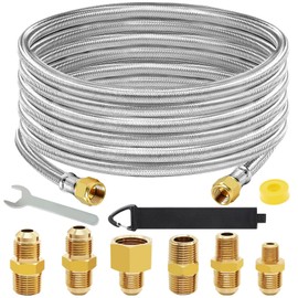 20 Feet High Pressure Braided Propane Hose Extension with Conversion Coupling 3/8" Flare to 1/2" Female NPT, 1/4" Male NPT, 1/8" NPT Male,3/8" Male NPT, 3/8" Male Flare for BBQ Grill, Fire Pit, Heater