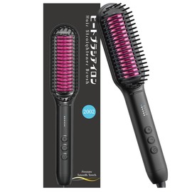 ヒートブラシ ヘアブラシアイロン 2WAY カール/ストレートヘアアイロン やけど防止 電熱ヘアブラシ 210℃ プロ仕様 130℃～210℃ 5段階温度調節 60秒立ち上がり 乾湿両用 ブラシアイロン 男女兼用 家庭/旅行/出張/通勤/贈り物 プレゼント (マットブラック)